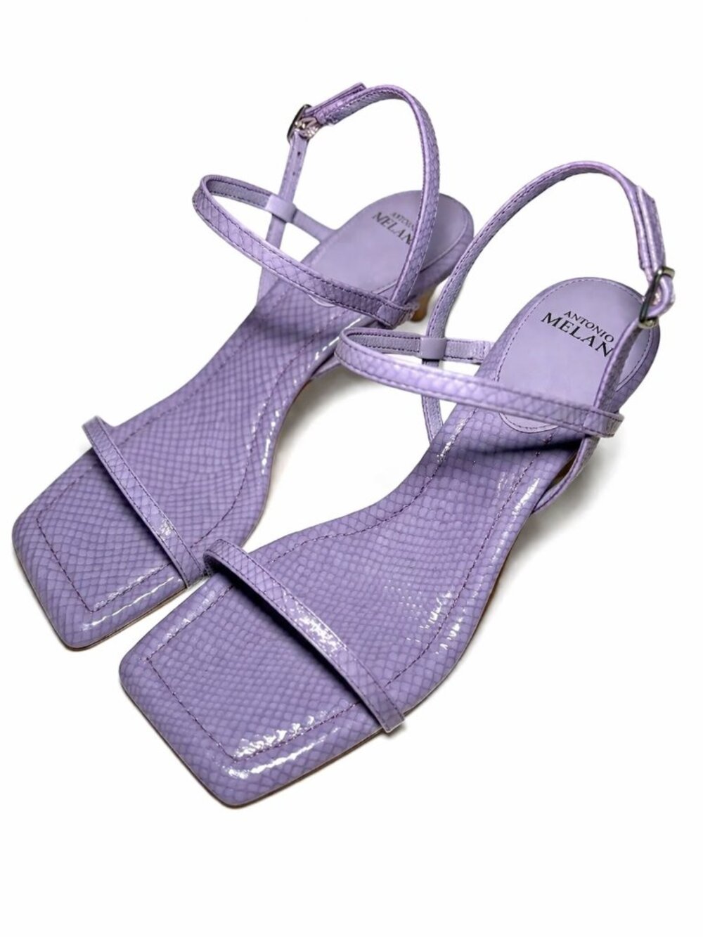 NWT Antonio Melani Lavender Ankle Strap Heels Square Toe Textured San - Picture 2 of 5